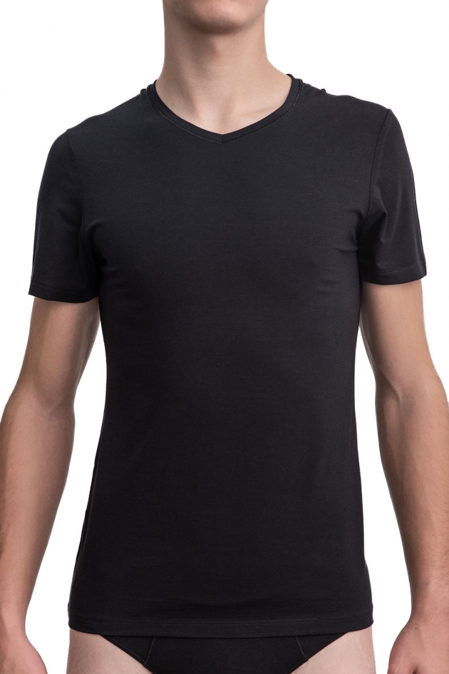 HERREN SHIRT V-AUSSCHNITT SCHWARZ